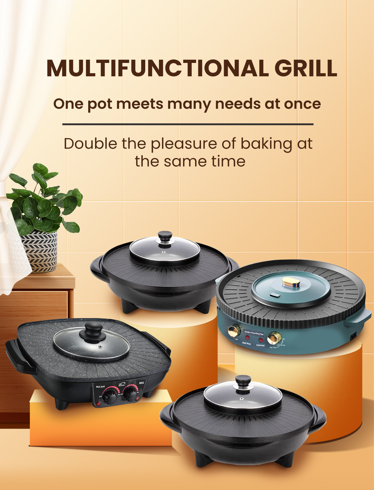 Shabu Shabu Hot Pot Mini & Grill 2-in-1 Cooker - 1200W Electric Party ...