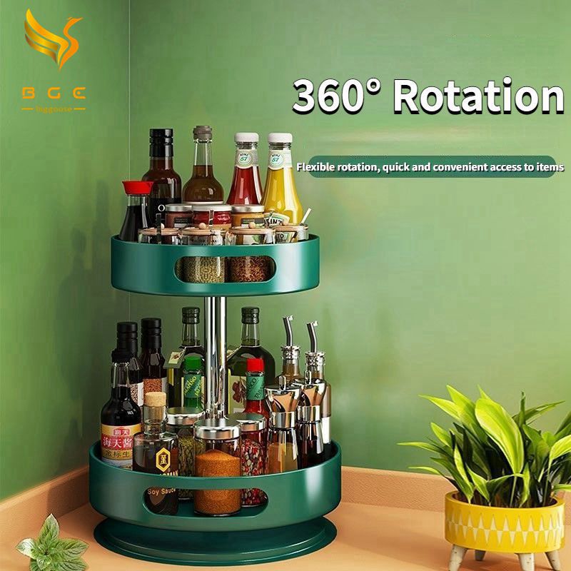 【COD】1/2/3 Tier Turntable Spice Rack Metal 360°Rotating Spice Rack ...
