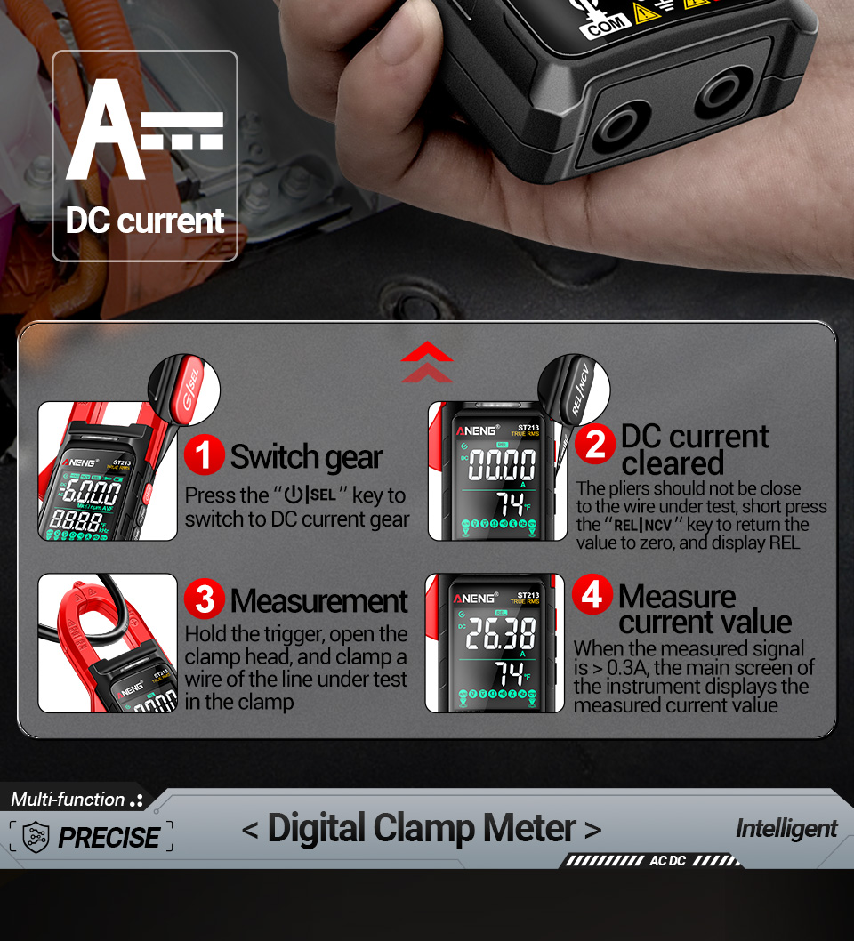 ANENG ST213 Clamp Meter VA Reverse Color Display Screen Multimeter CAT ...