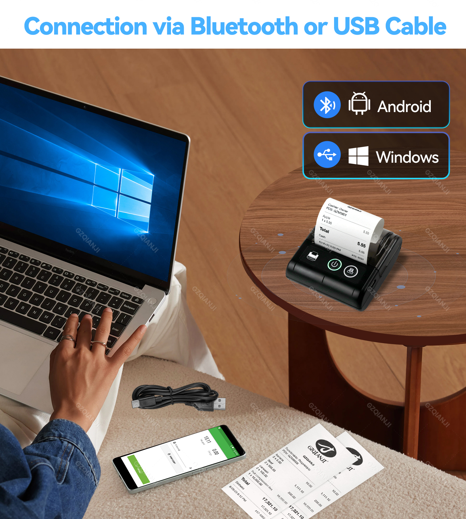 Mini Portable Printer Bluetooth Thermal Printer For Phone IOS Android ...