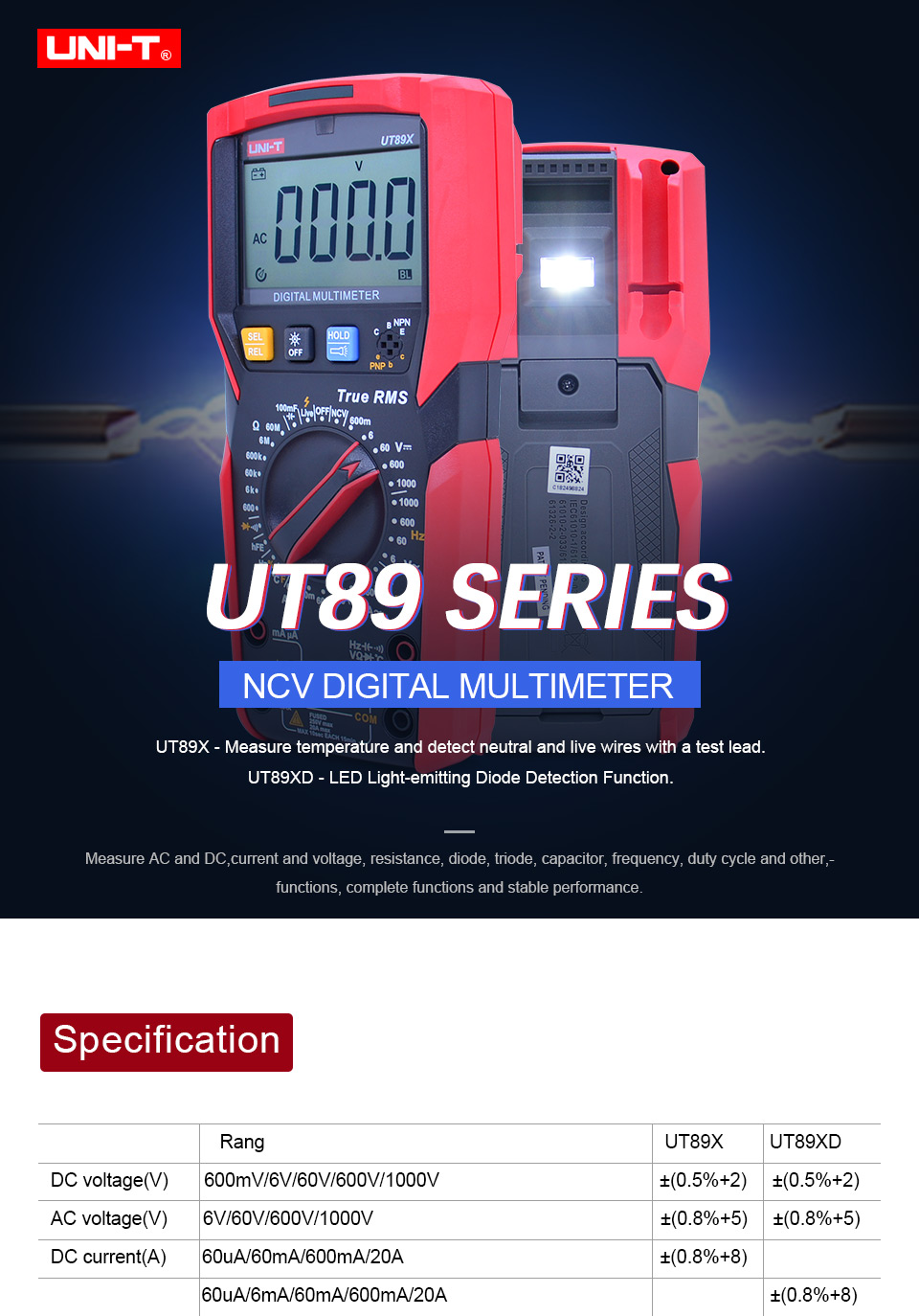 UNI-T UT89X/UT89XD True RMS Digital Multimeter Tester 20A High Current ...