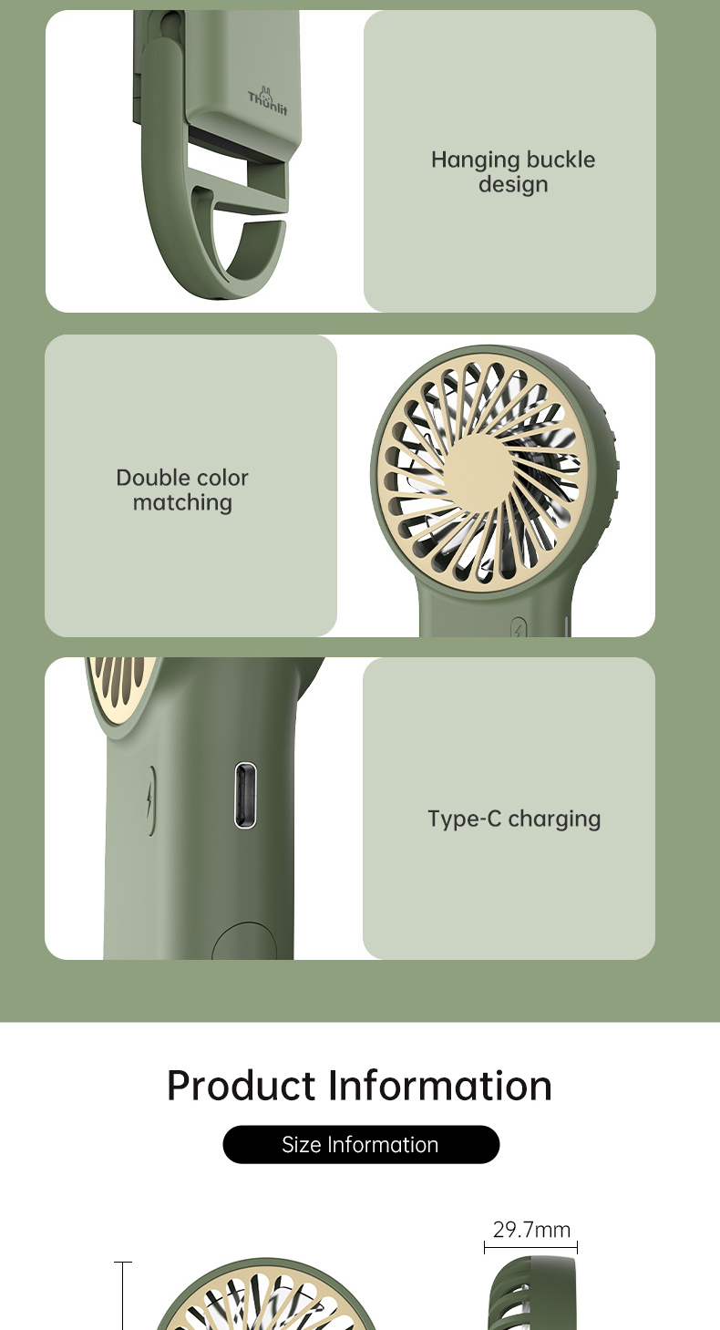 Thunlit Handheld Mini Fan Rechargeable Small Portable Pocket Hanging ...