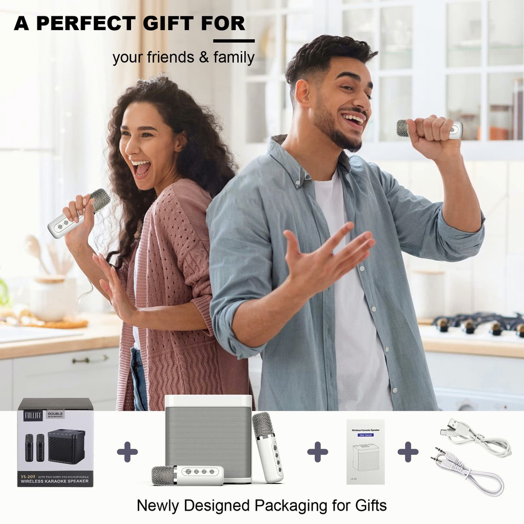 Bluetooth Speaker with mic Wireless Bluetooth Dual Microphone Karaoke ...