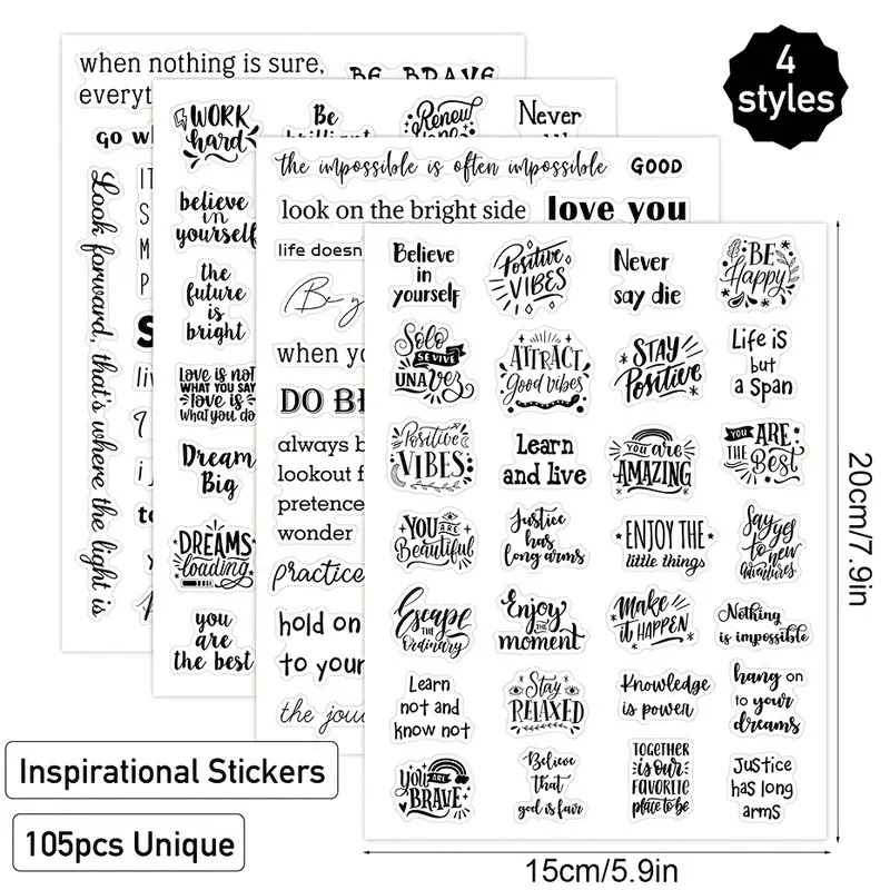 4pcs/1set of inspirational words and phrases stickers scrapbooks ...