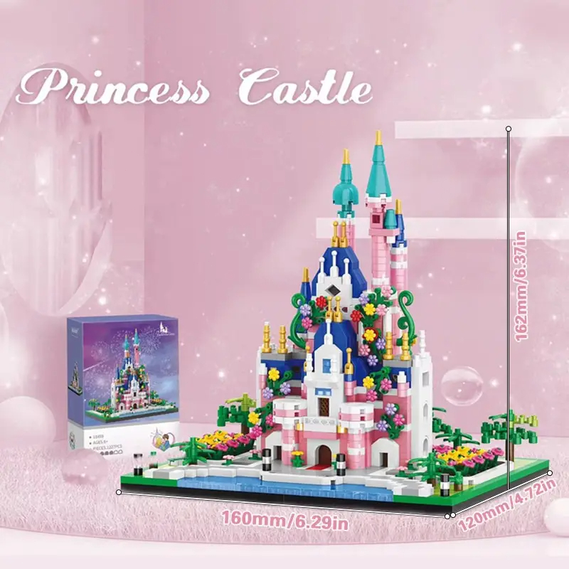 Princess Castle Building Blocks Model Set Pink Blue Church Cute Cartoon ...