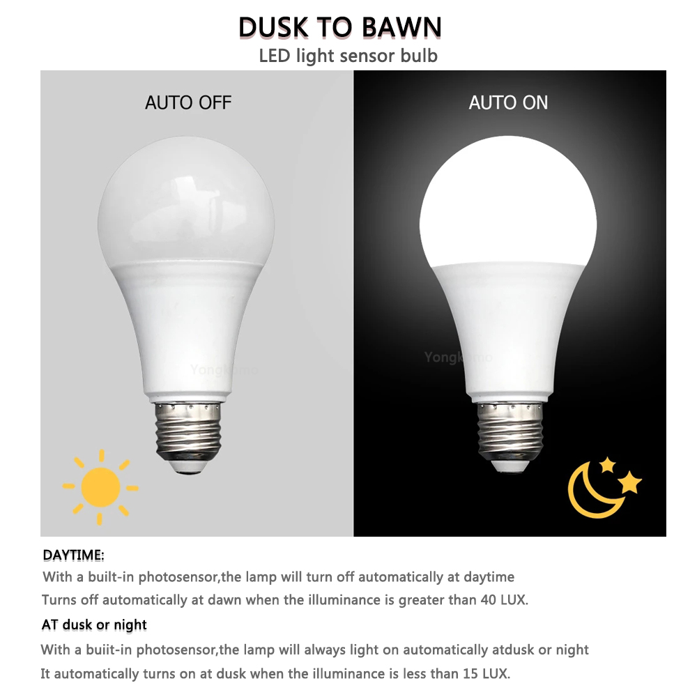 LED Sensor Bulb Dusk to Dawn Smart Lamp Bulb E27 5W 9W 12W 15W AC85V ...