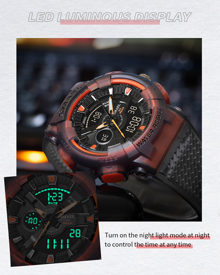 Sport Watches Waterproof SMAEL New Watch For Men Stopwatch Shockproof ...