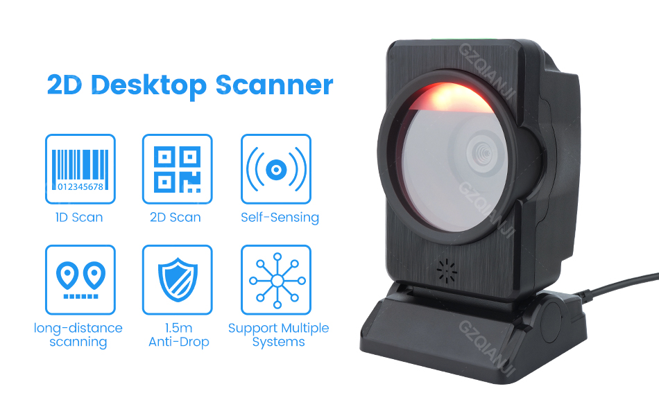 Barcode Scanner 2D Desktop Plug and Play Automatic Sensing Data Matrix ...