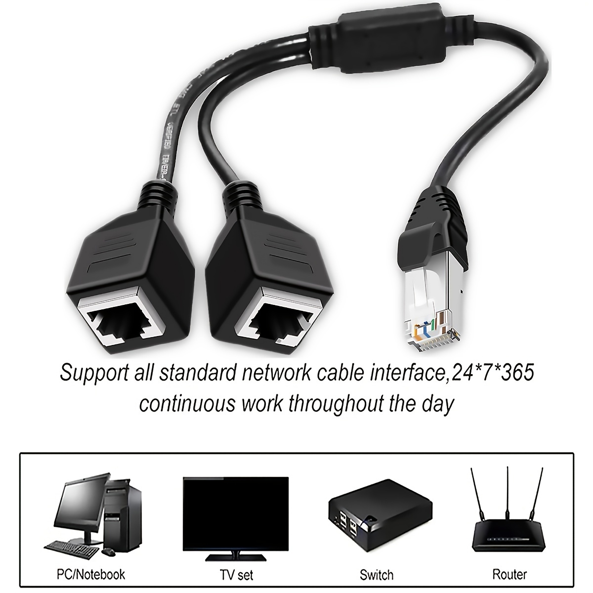 RJ45 Male to 2 Female LAN Splitter Adapter, Ethernet Cable Connector ...
