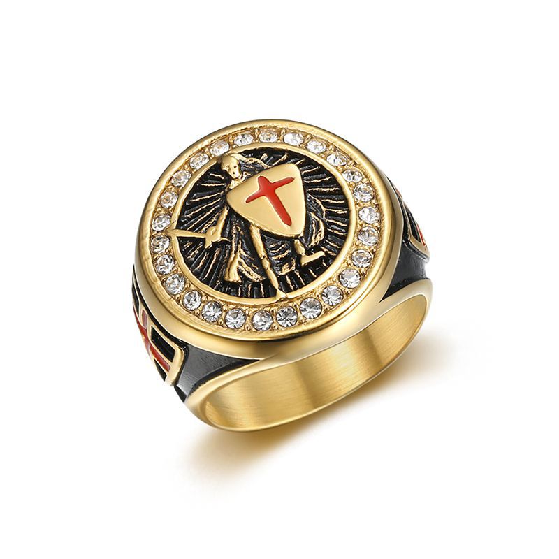 High Quality Temple Knight Armor Ring Red Cross Men's Pure Stainless ...