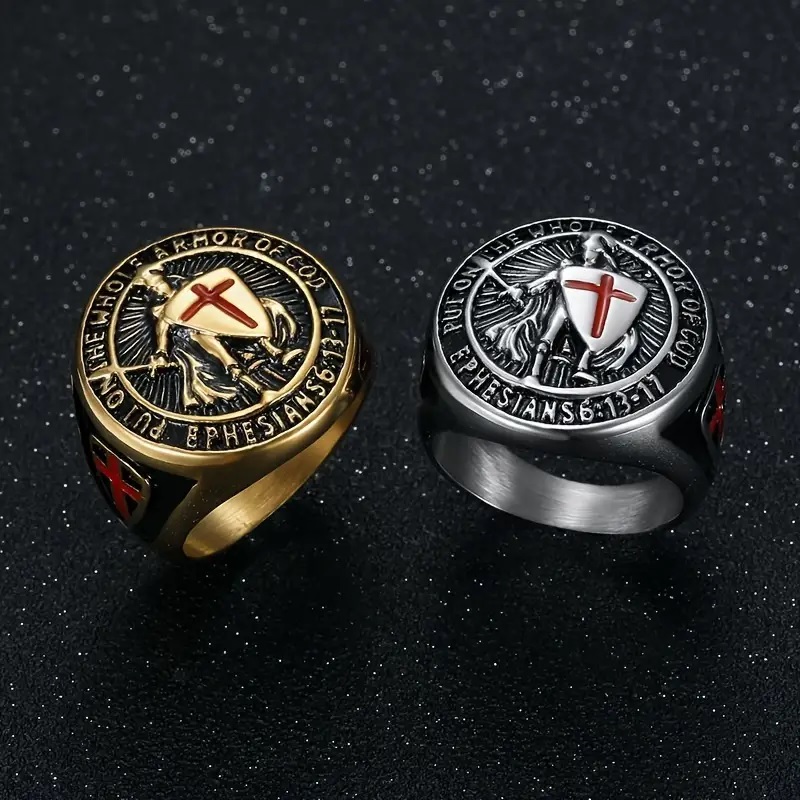 High Quality Temple Knight Armor Ring Red Cross Men's Pure Stainless ...