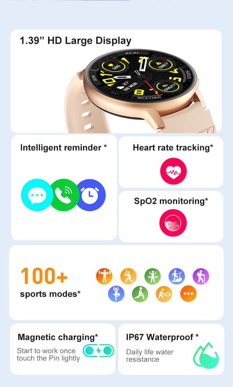FILIEKEU Men Women Smart Watch 1.39 inch HD Round Screen Bluetooth Call ...