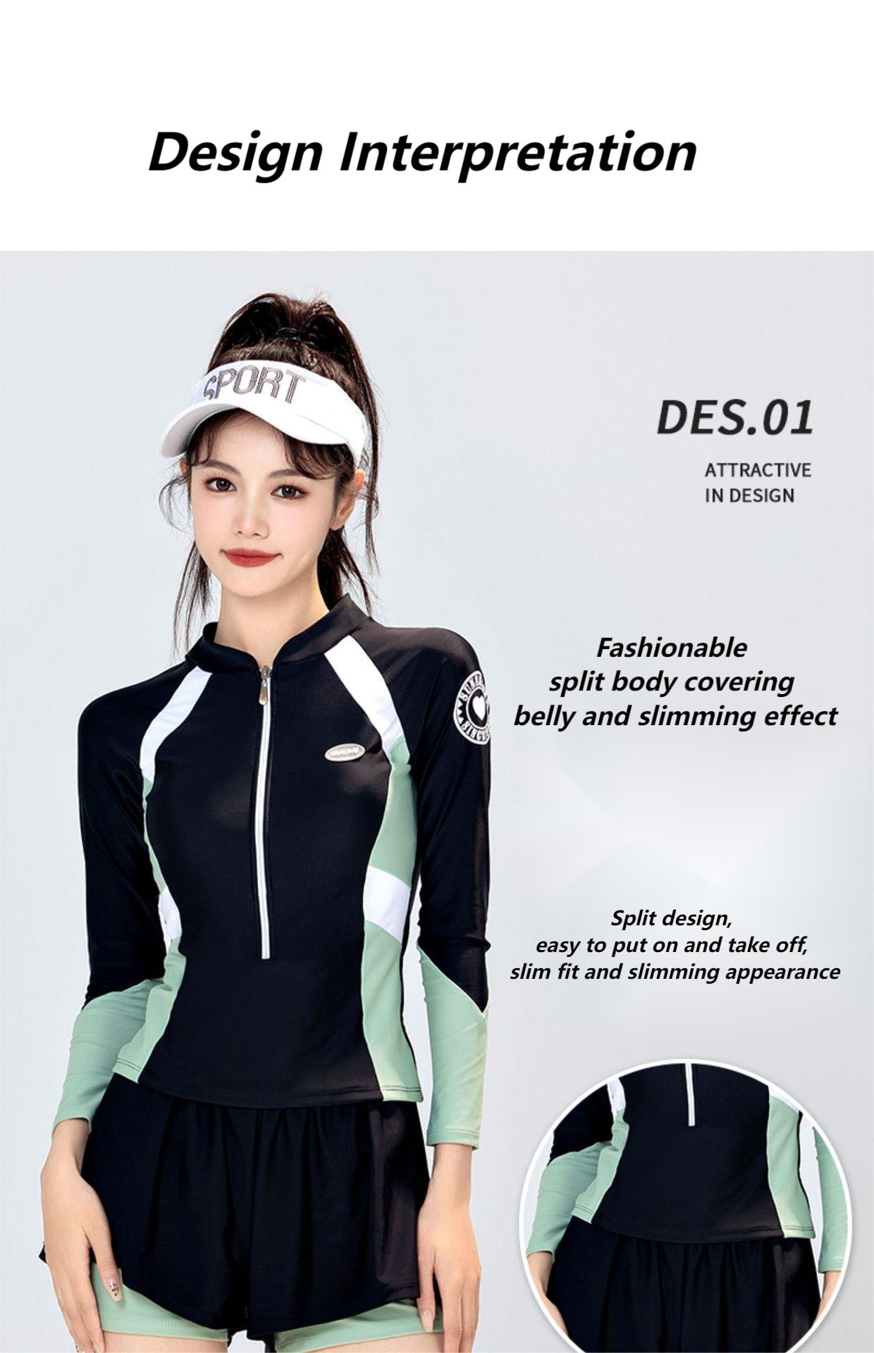 2024 New Sports Swimming Suit Long sleeved Women's Conservative Boxer ...