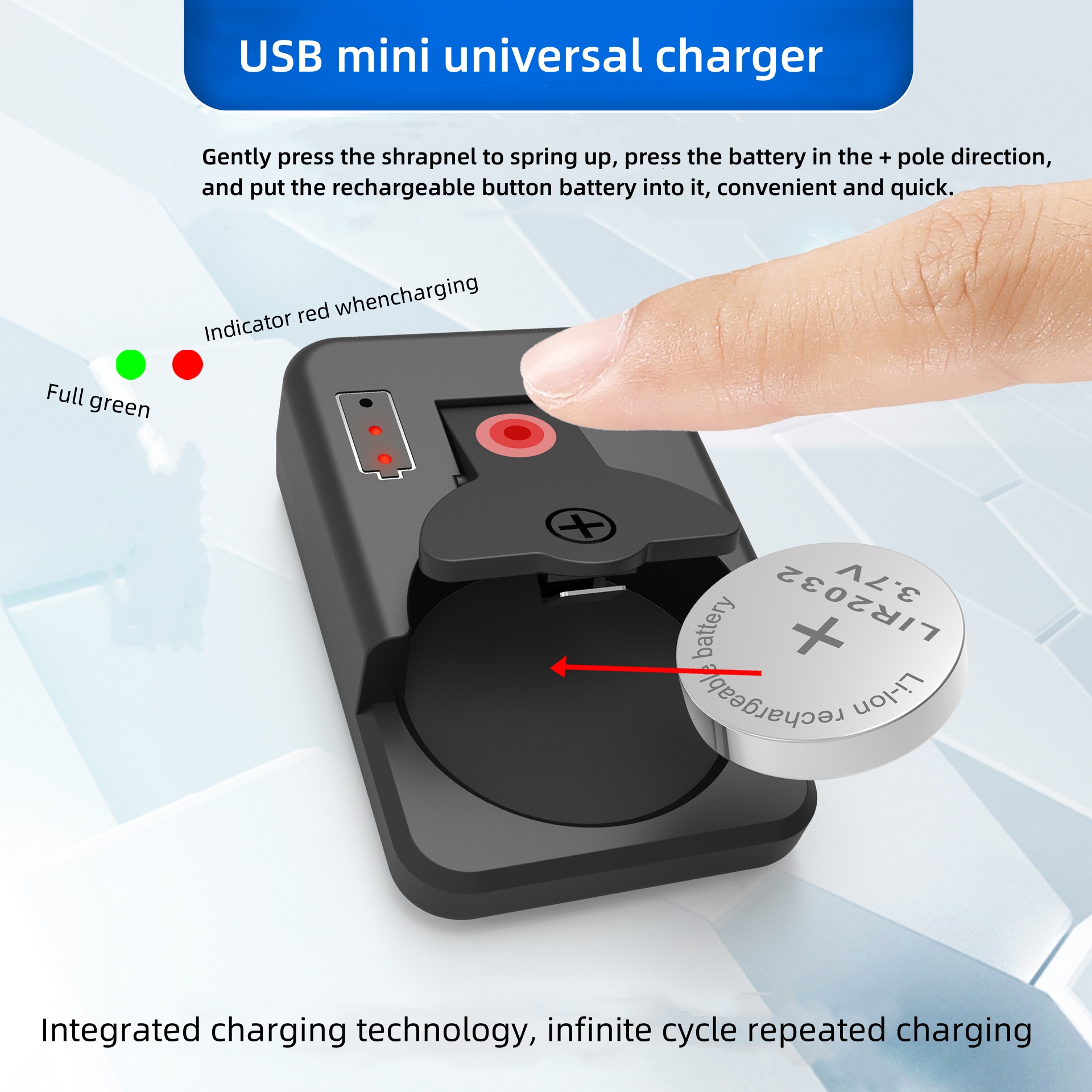 Chargeur Pour Piles Bouton Lithium-ion LIR2032 LIR1632 LIR2025 - Rechargeable USB - Neuf