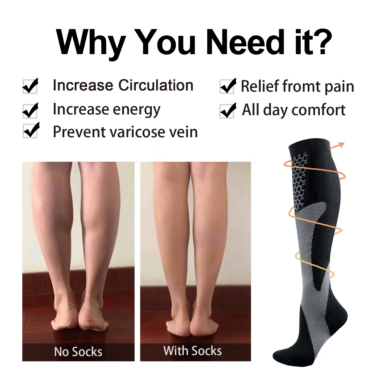 Unisex Varicose Veins Reduce Fatigue Outdoor Sports Therapy Socks