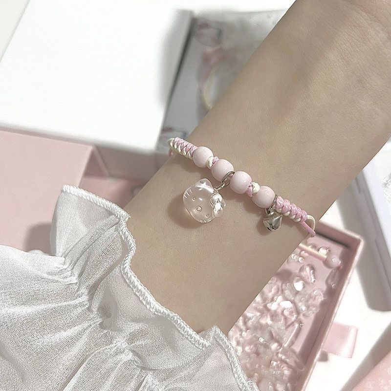 Pink KT Cat Hello Kitty Braided Bracelet Bracelet Student Couple ...