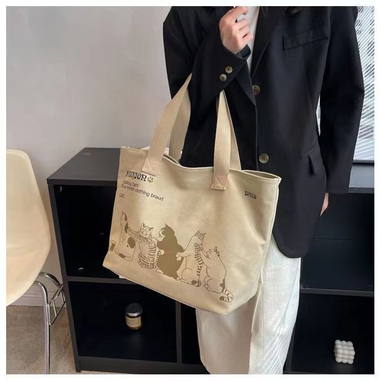 FB063 Cat Queue Tote Bag For Women With Zipper Large Size School ...