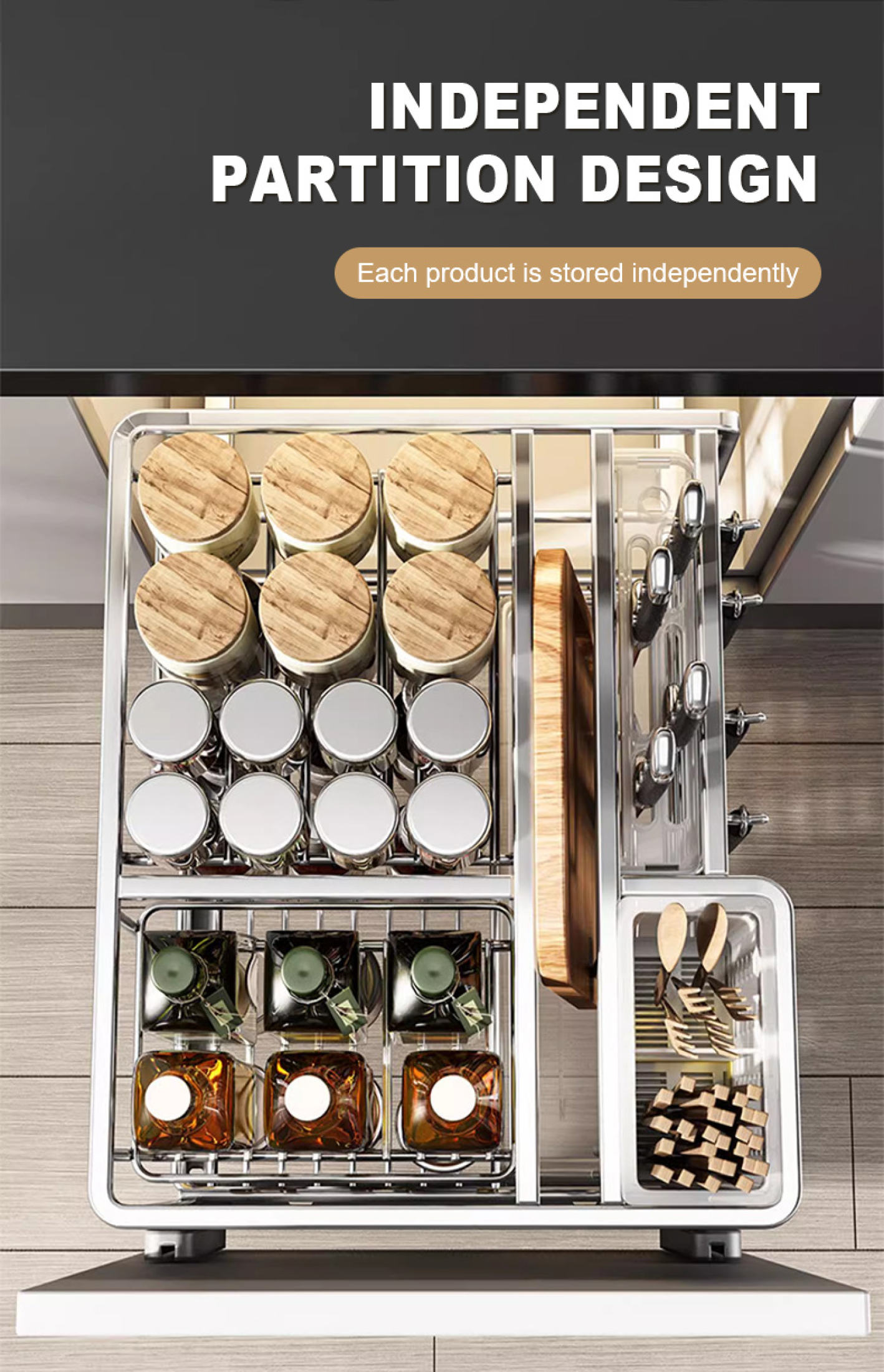 GAA Stainless Pull Out Kitchen Condiments Racks Organizer