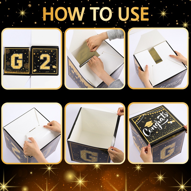 Black Gold Graduation Balloon Box GRAD 2024 Box Graduation Decoration ...