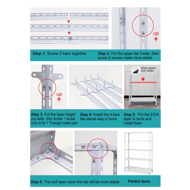 Boltless Steel Rack Shelves 5 layers Adjustable Stocking Rack Organizer ...