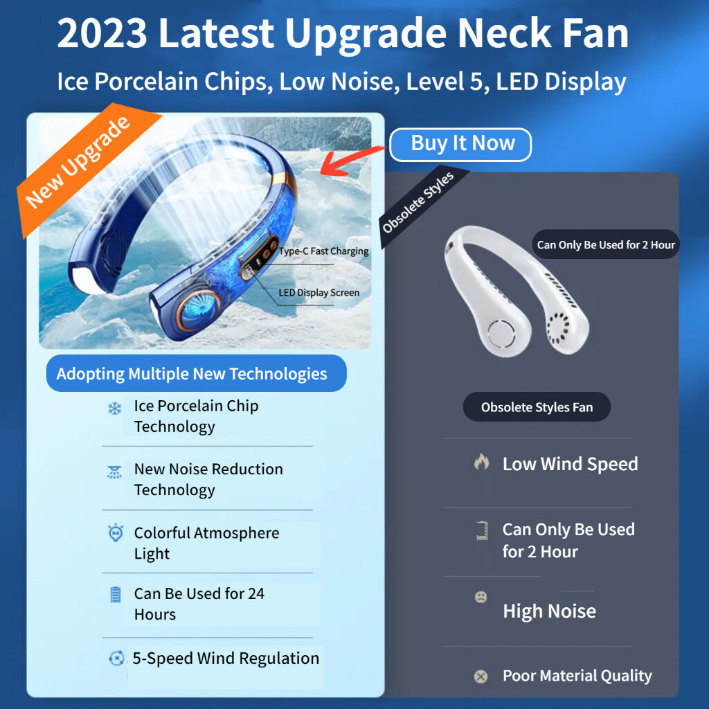 6000mAh Rechargeable Handheld Mute Neck Fan Super Cool Neck fan Cooler ...
