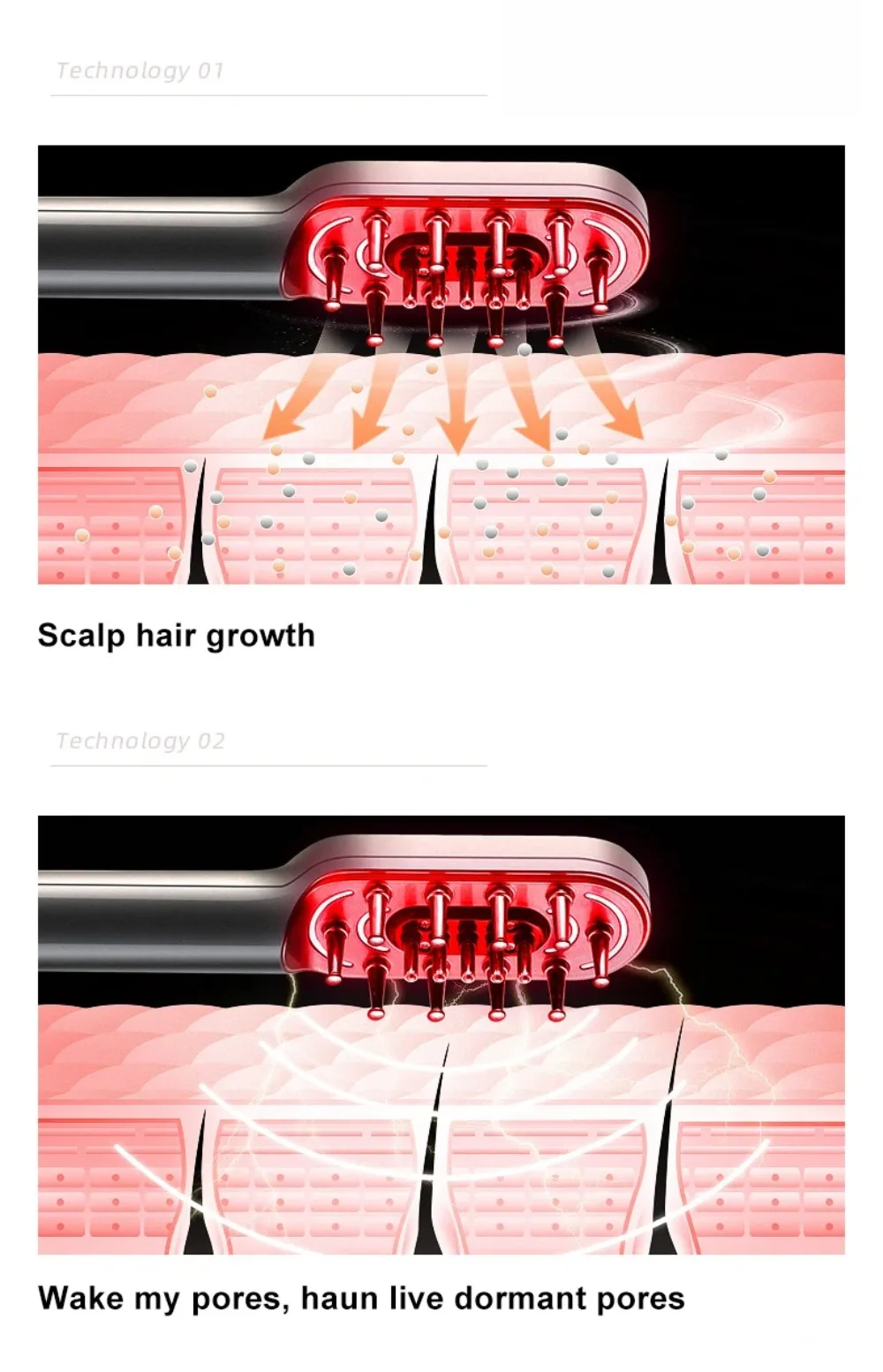 DECINIEE Growth Hair Comb Anti Electric Hair Brush Red Light Therapy