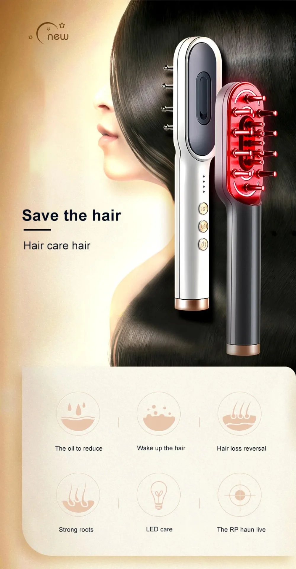 DECINIEE Growth Hair Comb Anti Electric Hair Brush Red Light Therapy