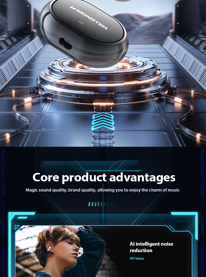 Monster AC600 Noise-Cancelling Bluetooth Earphone Sport Bluetooth 5.4 ...