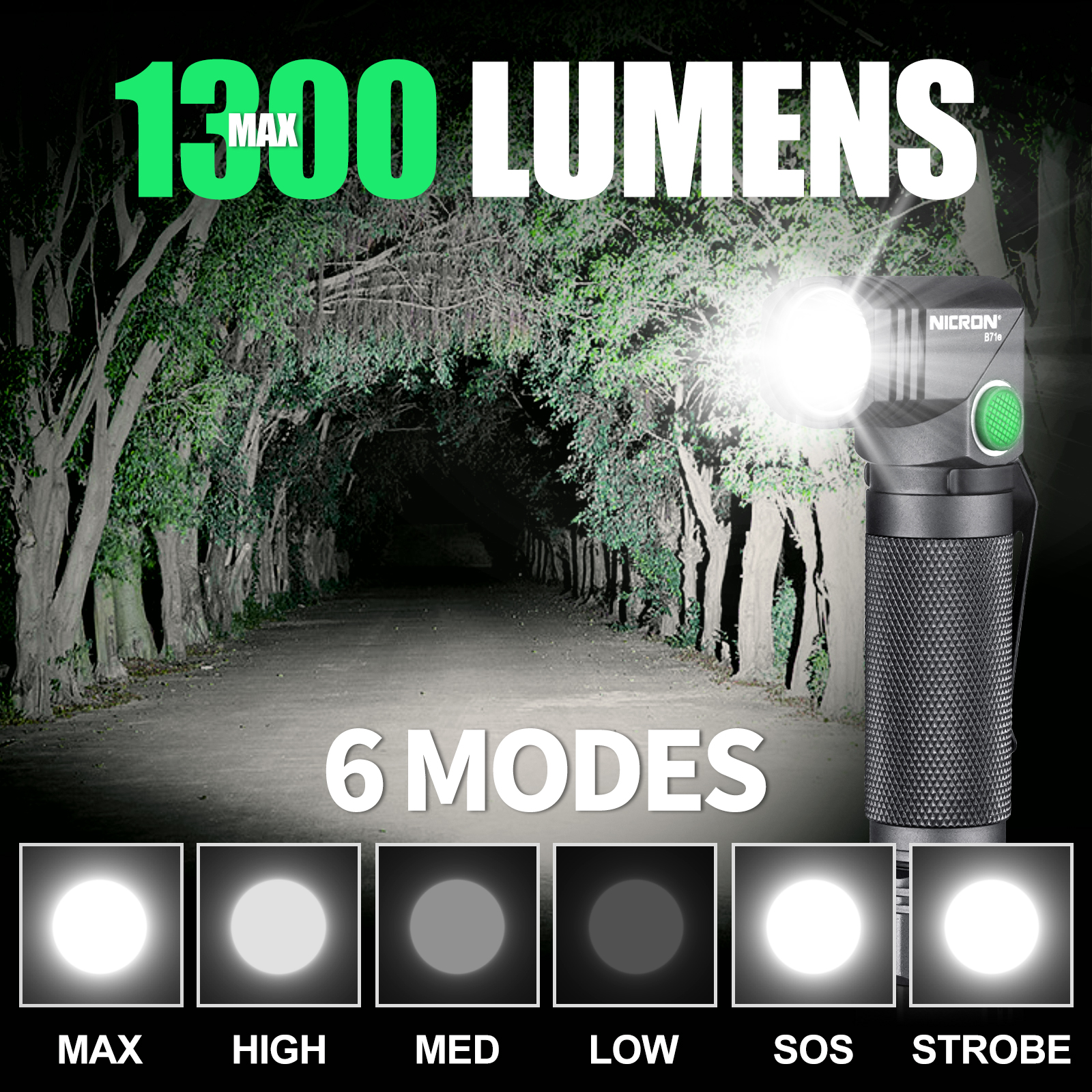 Nicron Led Flashlight B71e/N9 1300/1000 Lumens High Brightness Torch ...