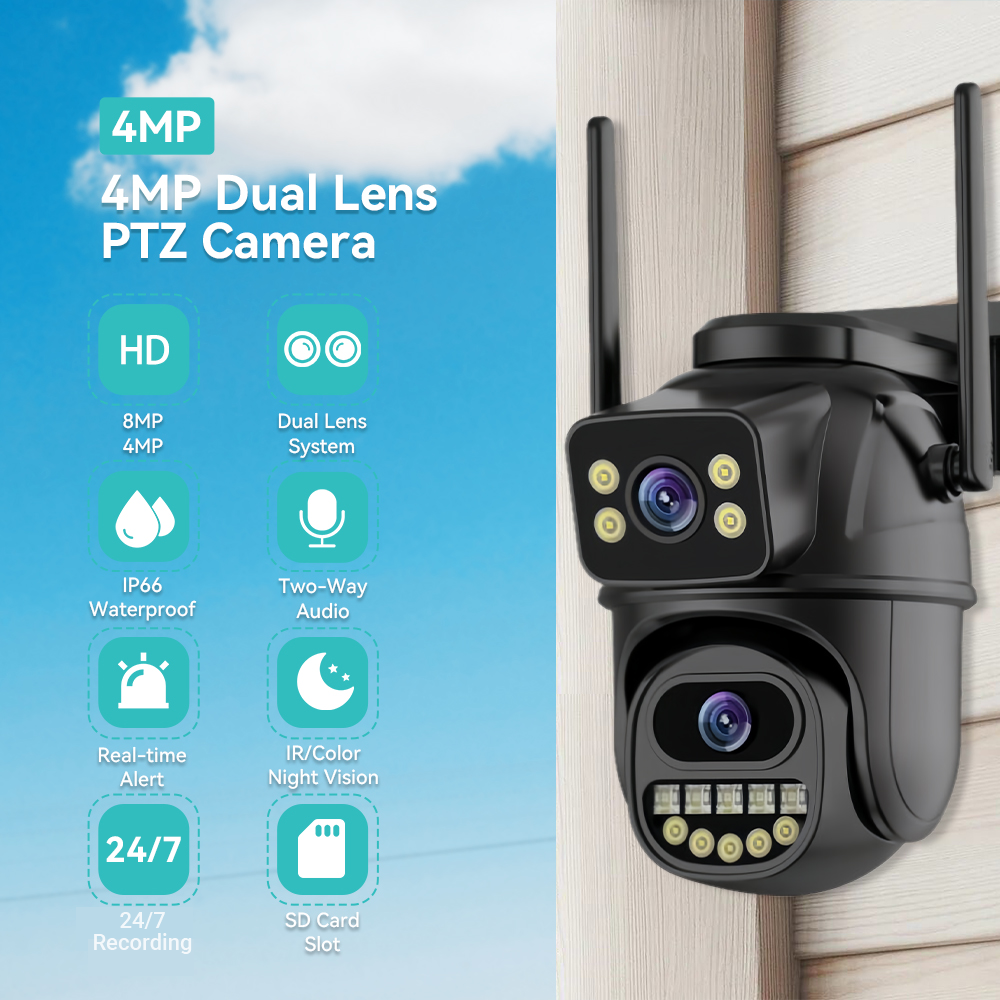 Hamrol All Black Dual Lens 8MP PTZ WiFi Camera Auto Tracking Color