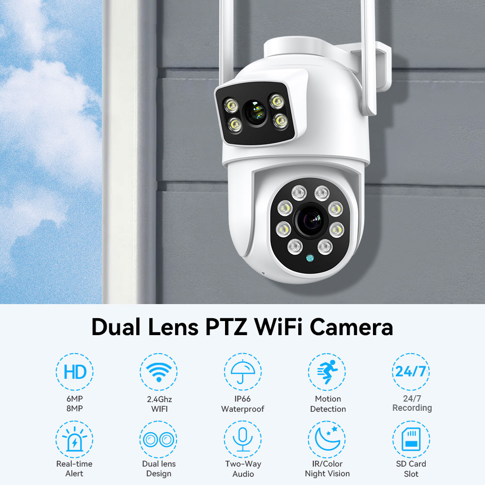 Hamrol 4K 8MP Dual Lens PTZ WIFI IP Camera 5X Zoom Machine