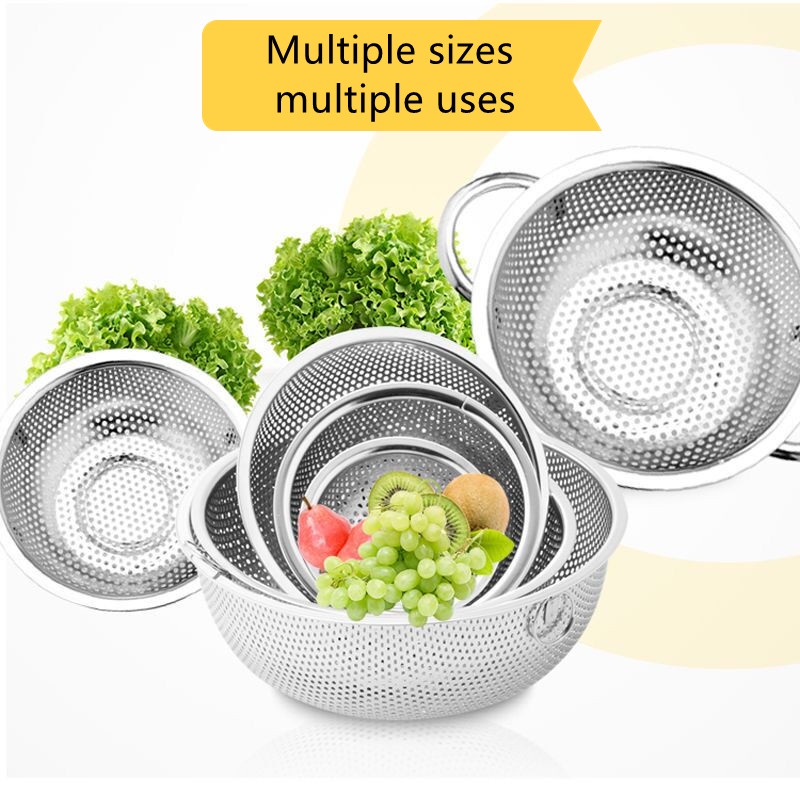 Stainless Steel Kitchen Hole Dense Mesh Sifter Colander Strainer Sieve ...