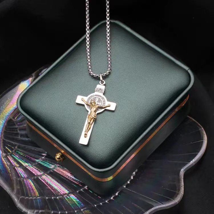 925 Sterling Silver St. Benedict Simple Cross Men Necklace Pendant ...