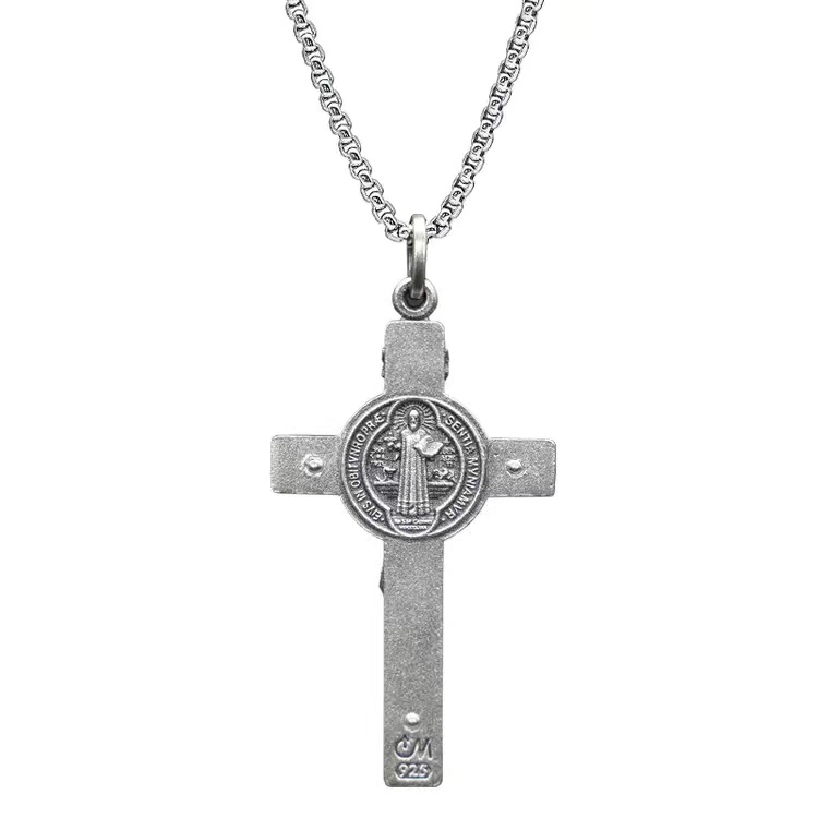 925 Sterling Silver St. Benedict Simple Cross Men Necklace Pendant ...