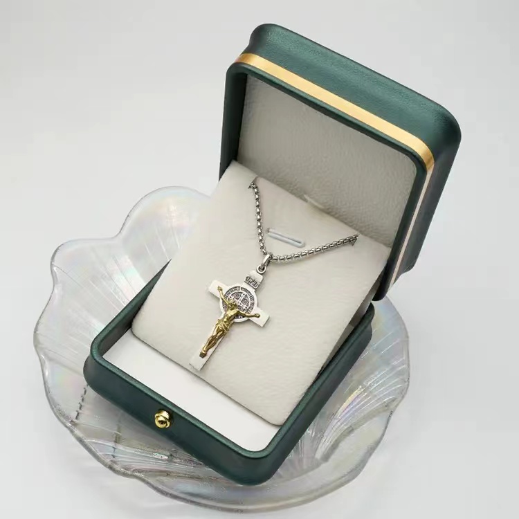 925 Sterling Silver St. Benedict Simple Cross Men Necklace Pendant ...
