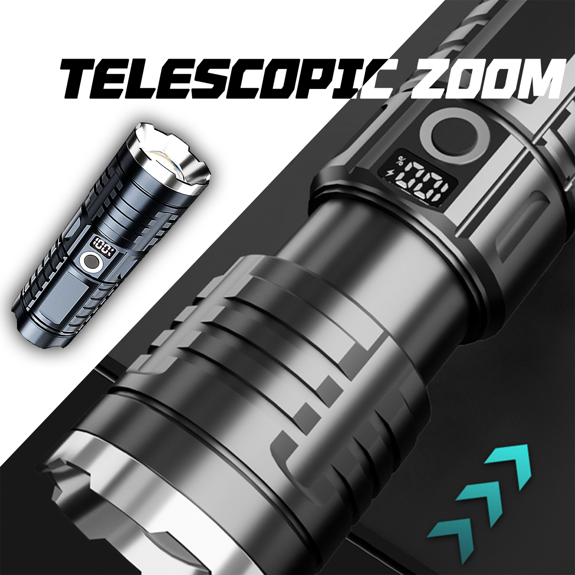 High Lumen Super Bright Zoom LED Flashlight Rechargeabl Waterproof ...
