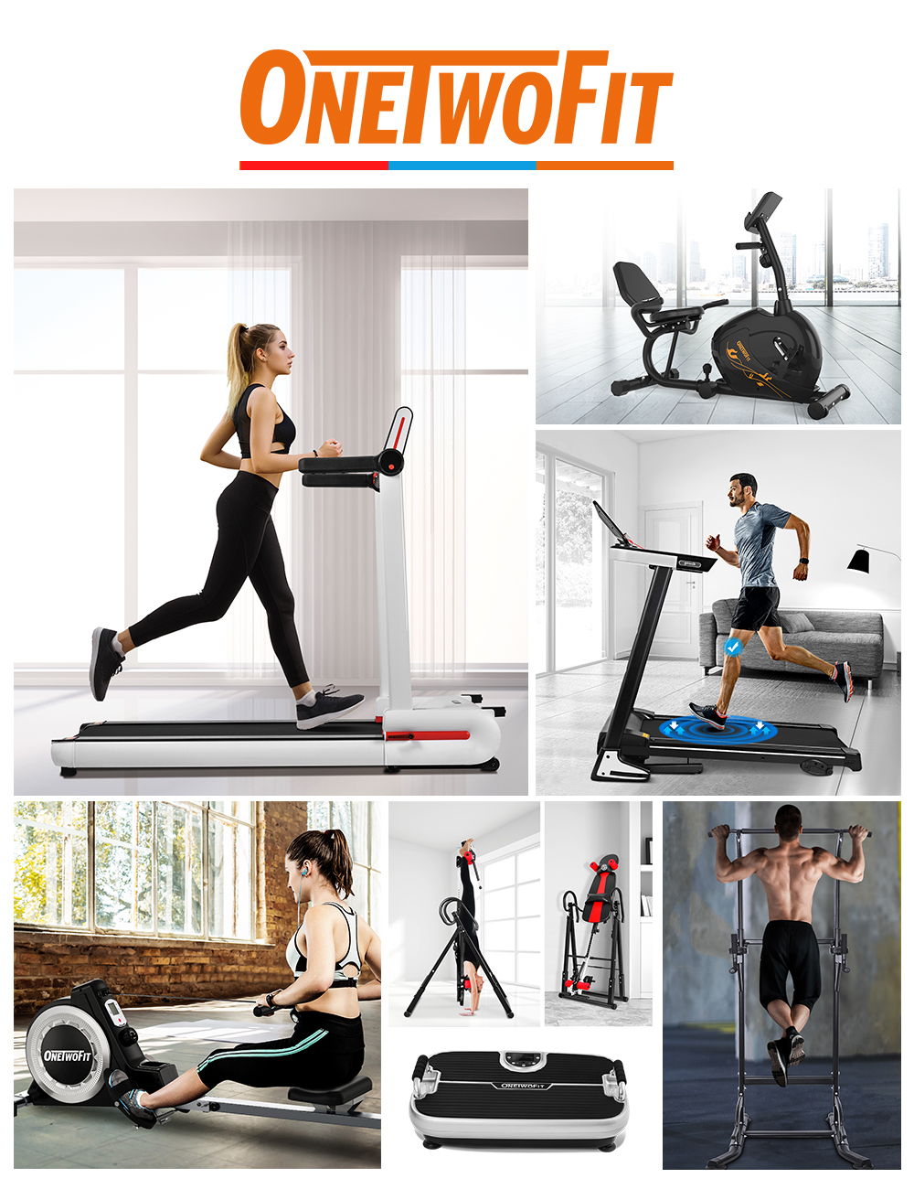 OneTwoFit 2.5HP Multifunctional ElectricTreadmill 0-14km/h Quiet Smart ...