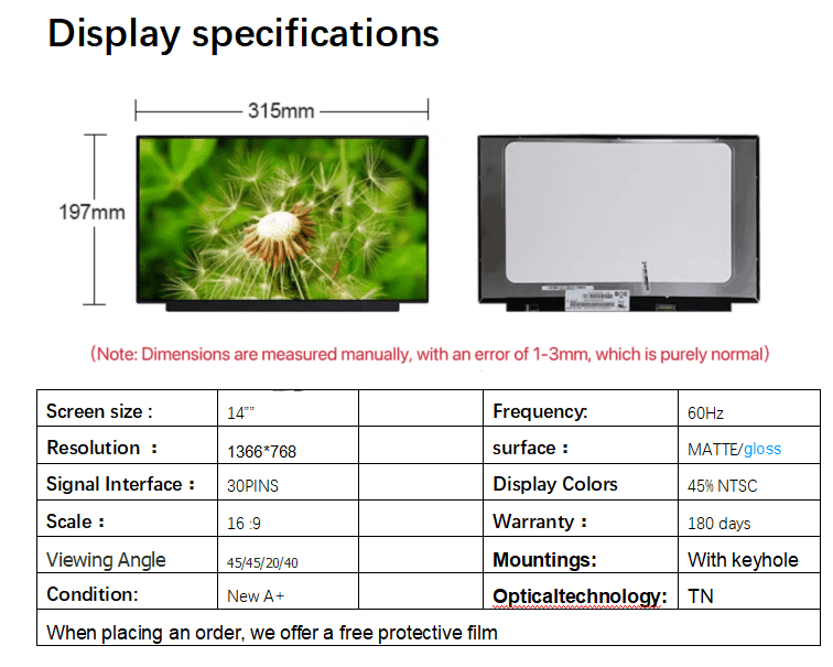 Schermo LCD 14" Per Laptop N140BGA-EA4 Rev.C4 – LED 30 Pin HD, Consegna Rapida