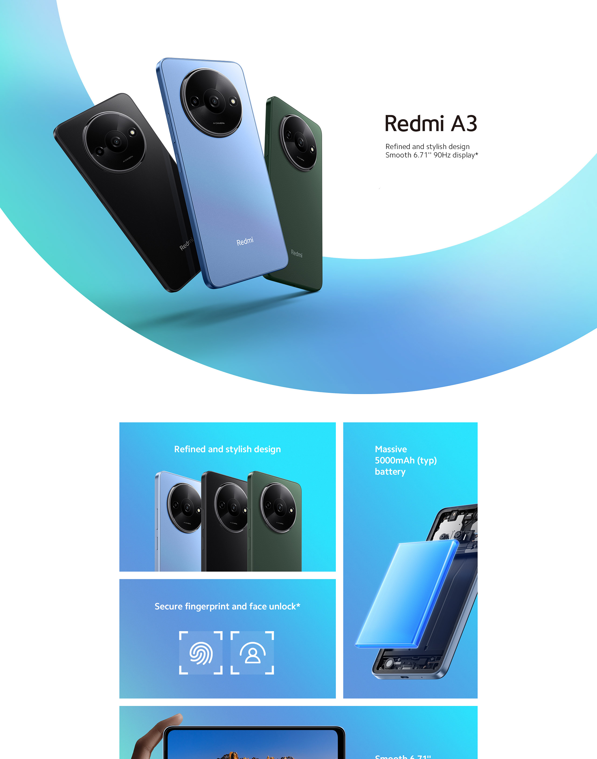 Xiaomi Redmi A3 3+64GB/4+128GB Global Version With 1-year Warranty