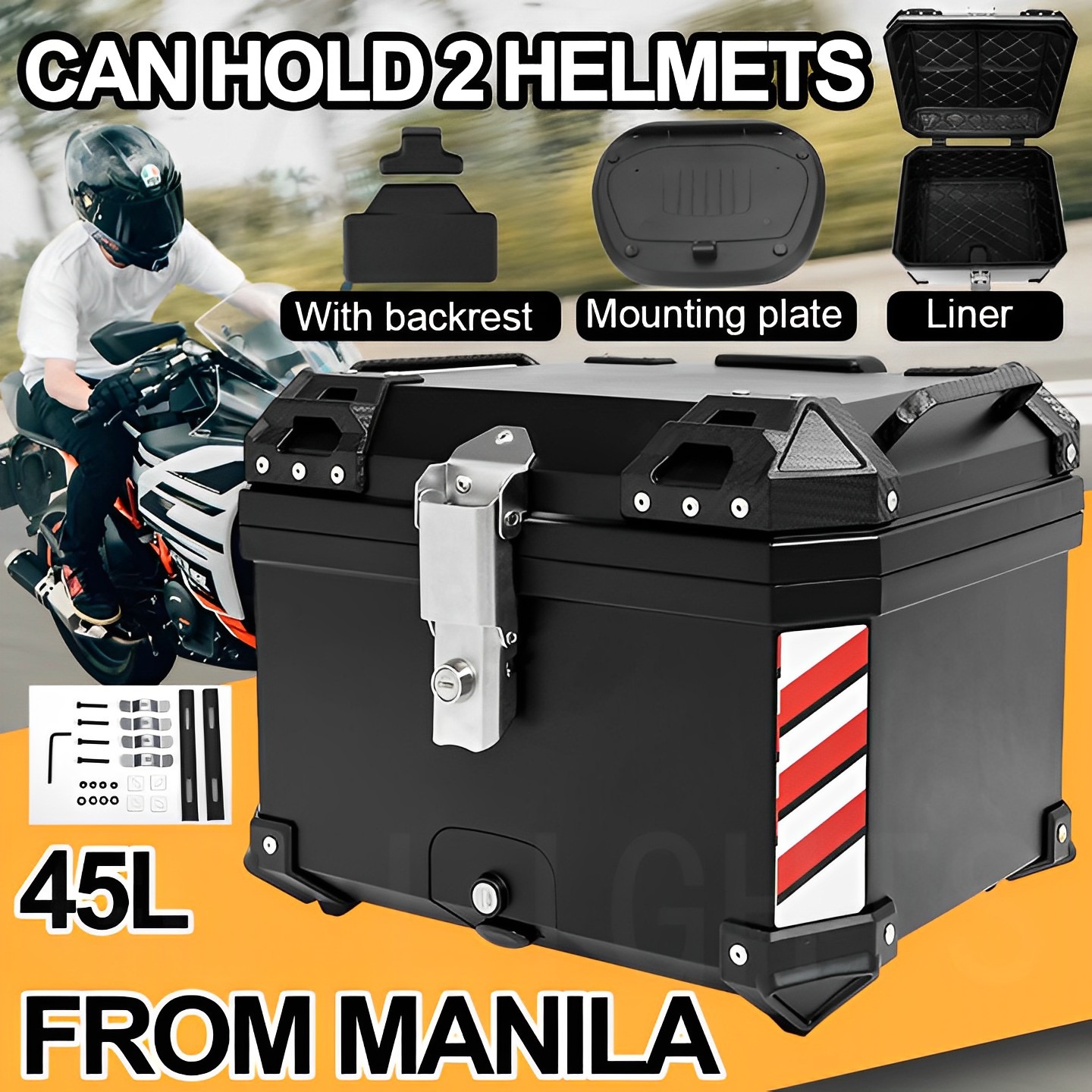 36/45L Top Box Motorcycle With Bracket Motorcycle Trunk Box ABS ...