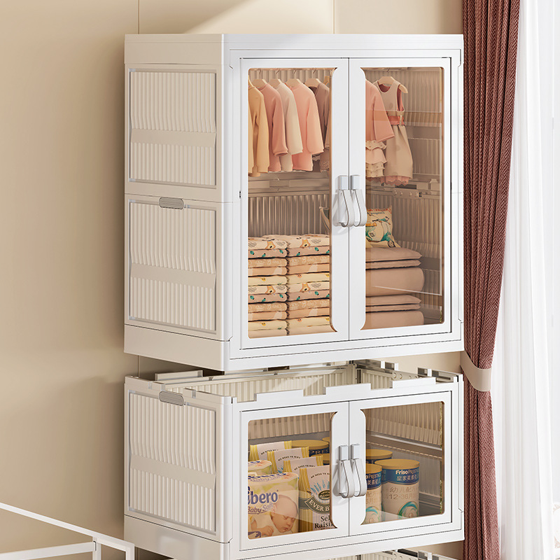 With wheels Plastic Wardrobe Baby Toy Clothes Home organizer Folding ...