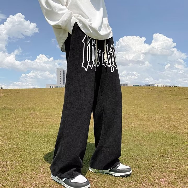 WQ Korean High Street pants for men Men's Loose Straight Hip Hop black ...
