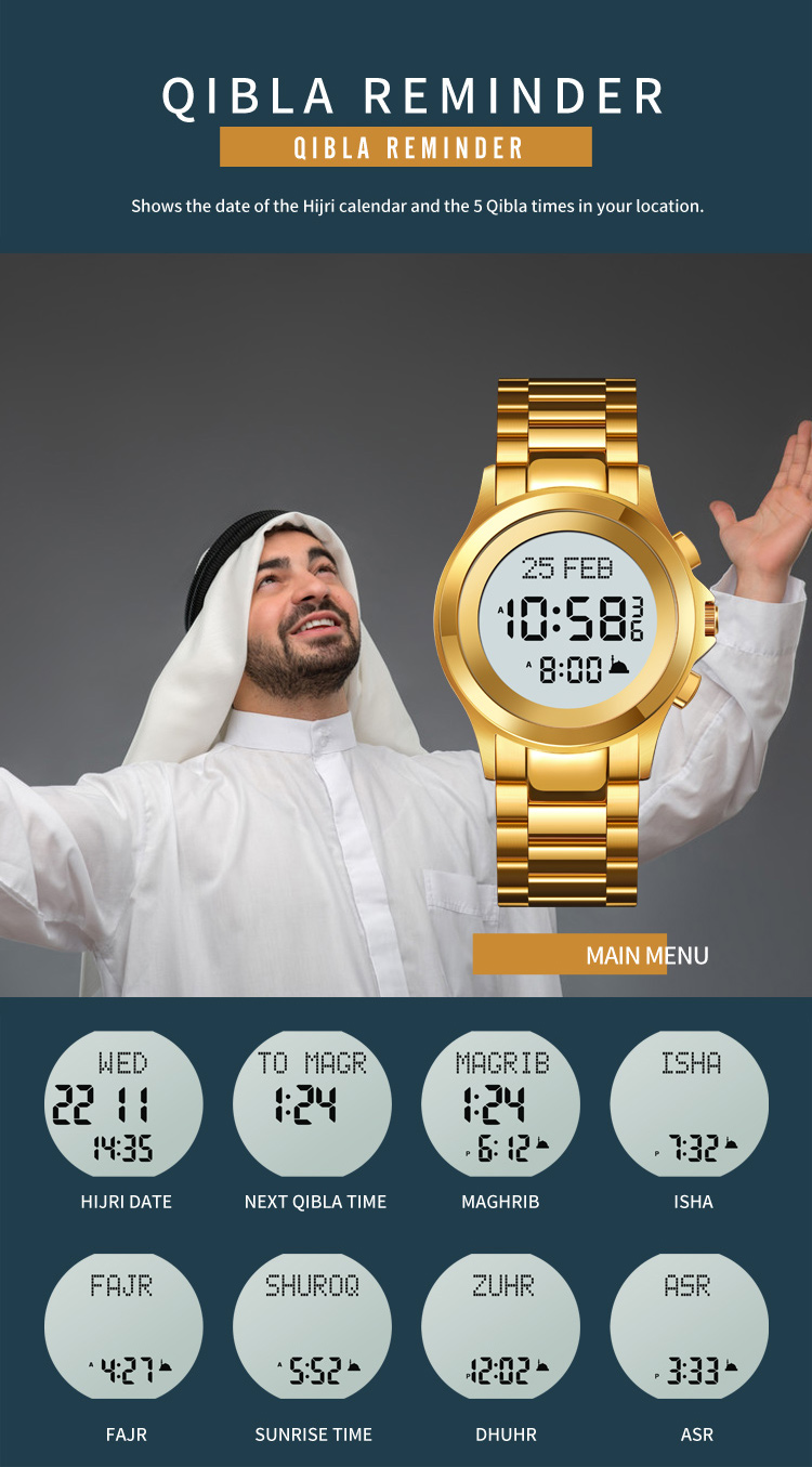 SKMEI 2270 Men Muslim Compass Qibla Watch 30M Waterproof Pilgrimage ...