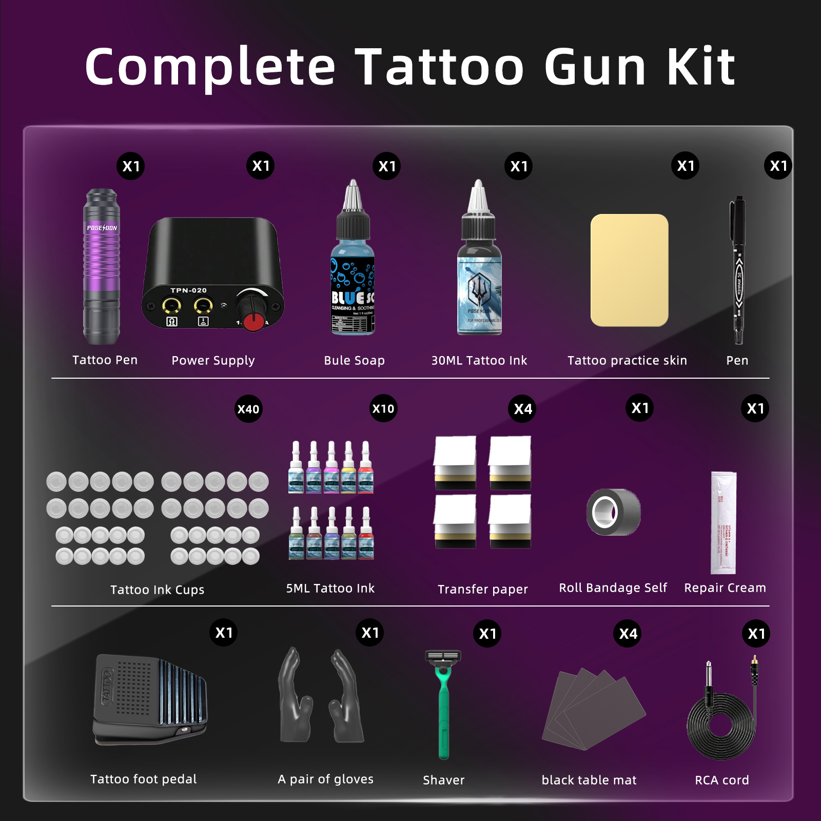 POSEIDON Tattoo Pen Kit-Tattoo Pen for Beginners, Tattoo Machine Kit ...