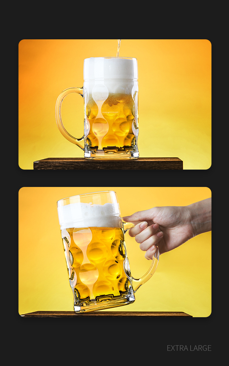 【1200ml】Beer Mug Large Thickened Super Large-capacity With Handle Draft ...