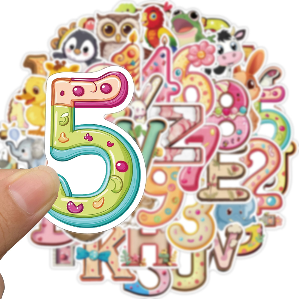 [Large Stickers]50PCS Mix Cute Catoon Alphabet Number Animals Stickers ...