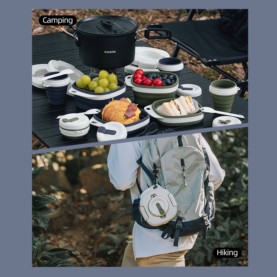 Awada Travel Set Camping Silicone Bowl Portable Collapsible Bowl Cup ...