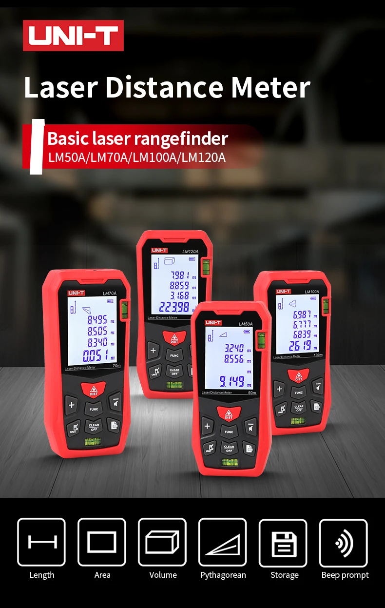 UNI-T Laser Rangefinder LM50A LM100A Digital Distance Meter Electronic ...