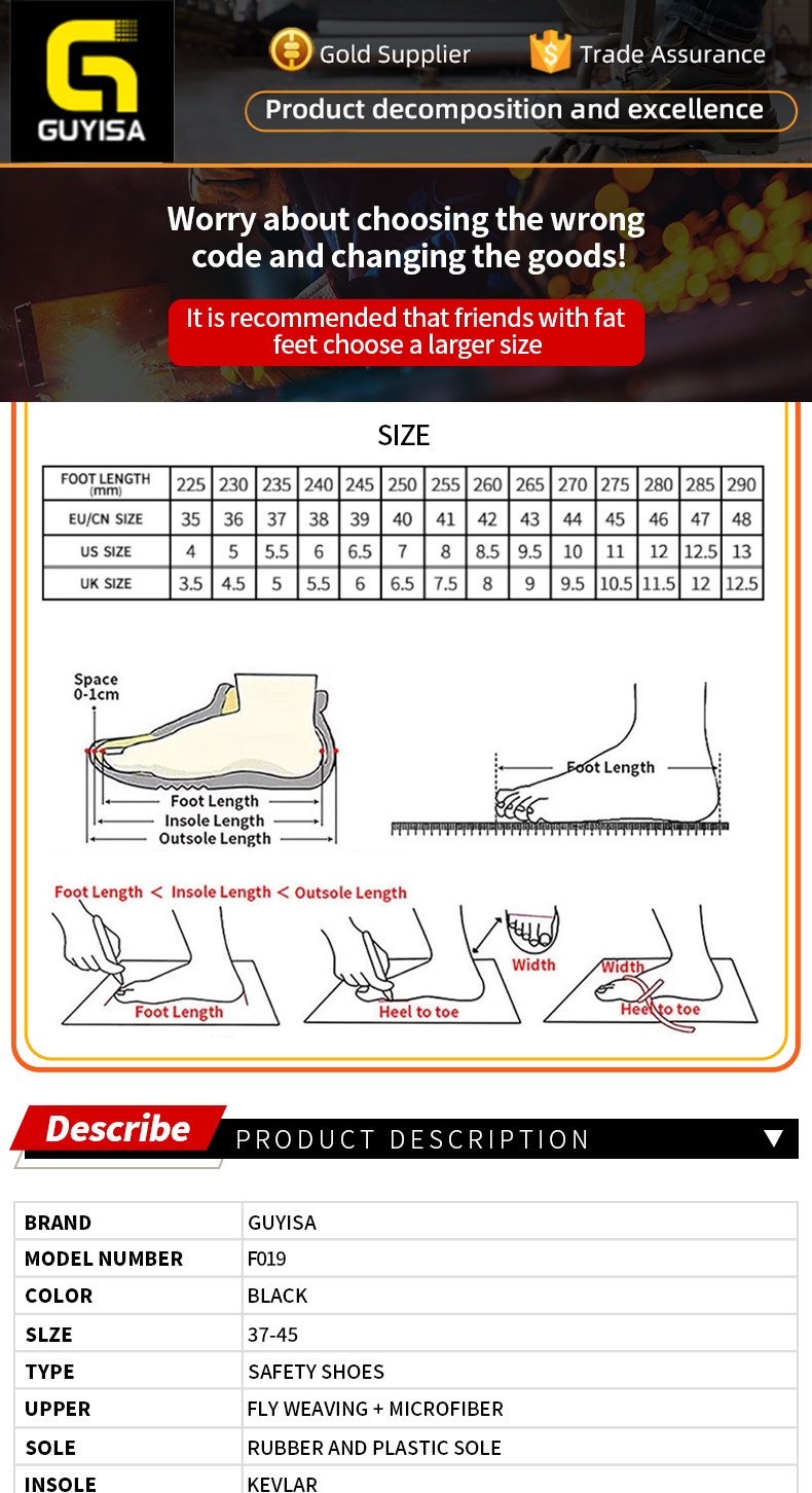 GUYISA Safety Shoes Men s Smart Clasp Anti Smashing Anti Piercing Lightweight Soft Breathable Comfortable Wear resistant Fashion Low cut CN37 45 F019 Shopee Philippines