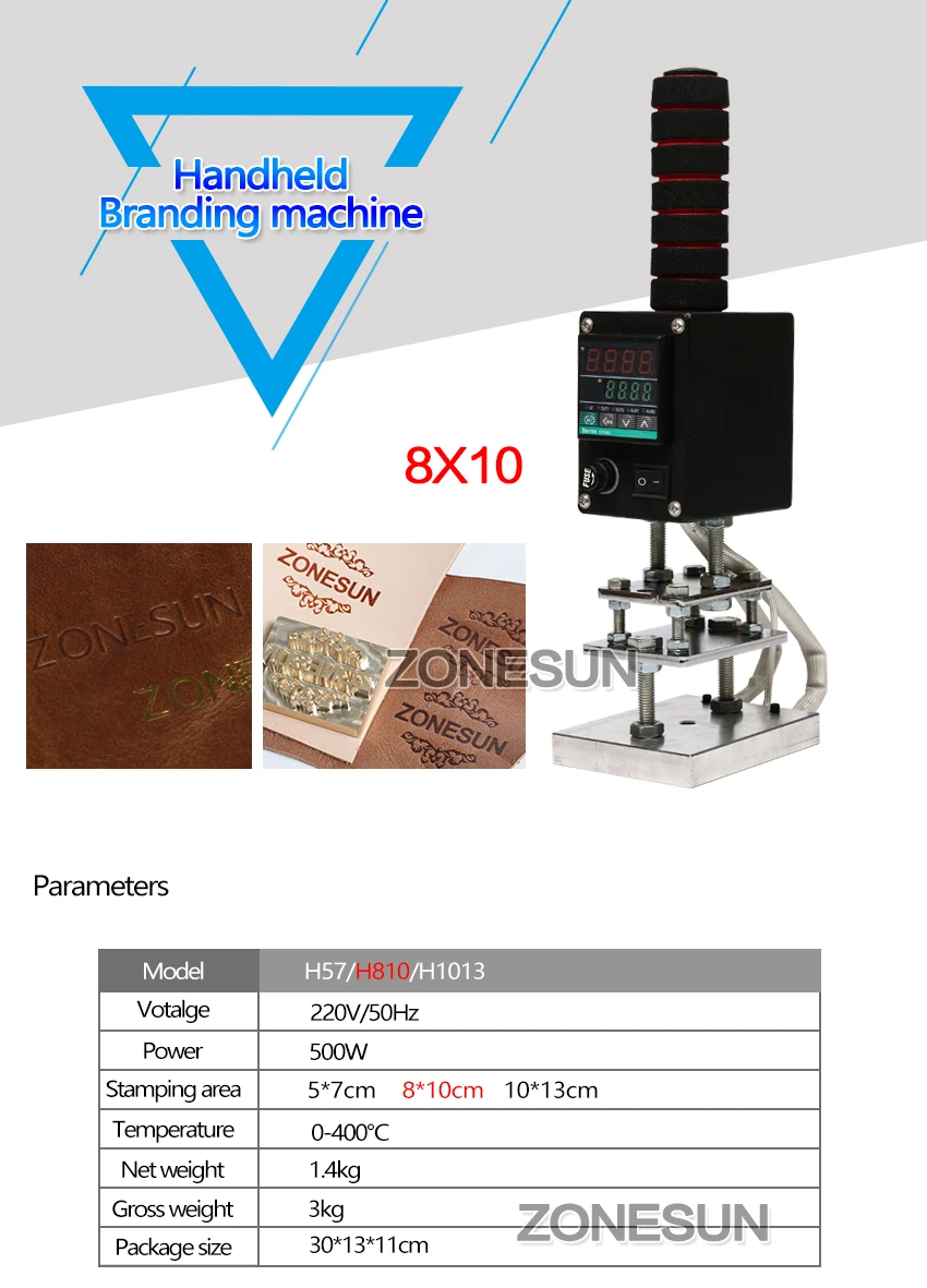 ZONESUN Manual Handheld Leather Embosser Hot Foil Stamping Machine ...